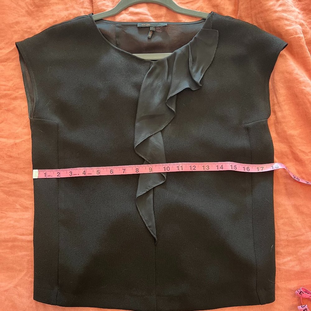 Maje Harley Black Short Sleeve Top with Ruffle Size 1